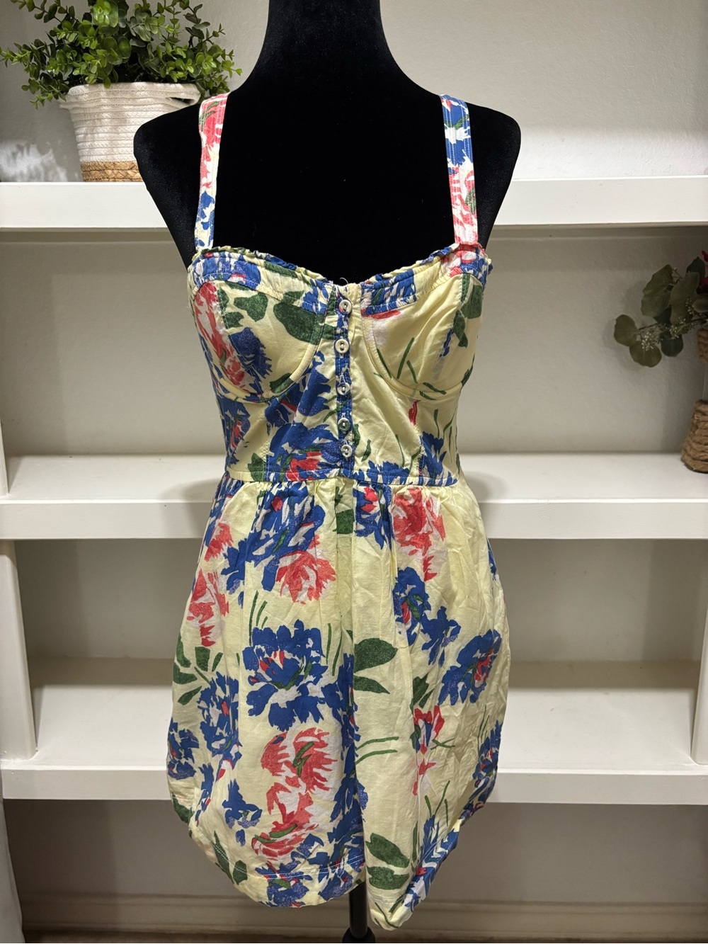 Abercrombie & Fitch Cream Floral Mini Dress with Blue & Pink Blooms